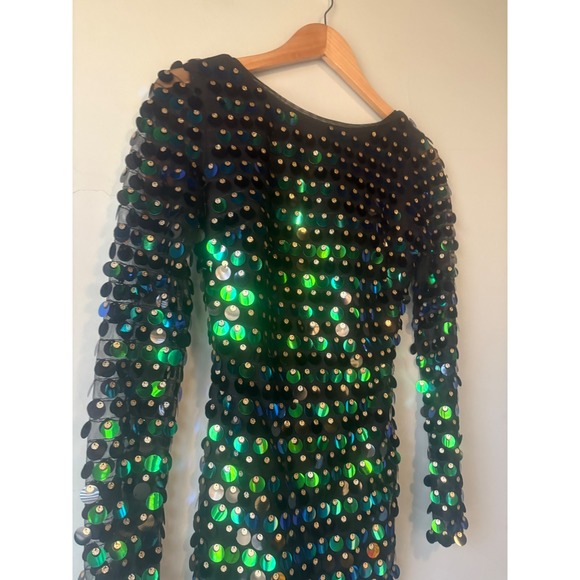 Lulus Iridescent Green Blue Sequin Mesh Mini Dress Size XS - Picture 6 of 8